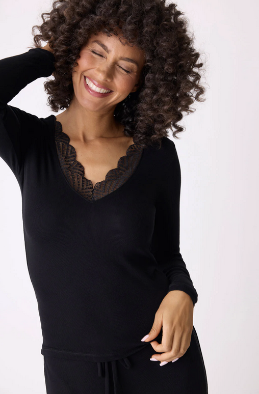 P.J. Salvage L/S Lacey Basics Tee-Black