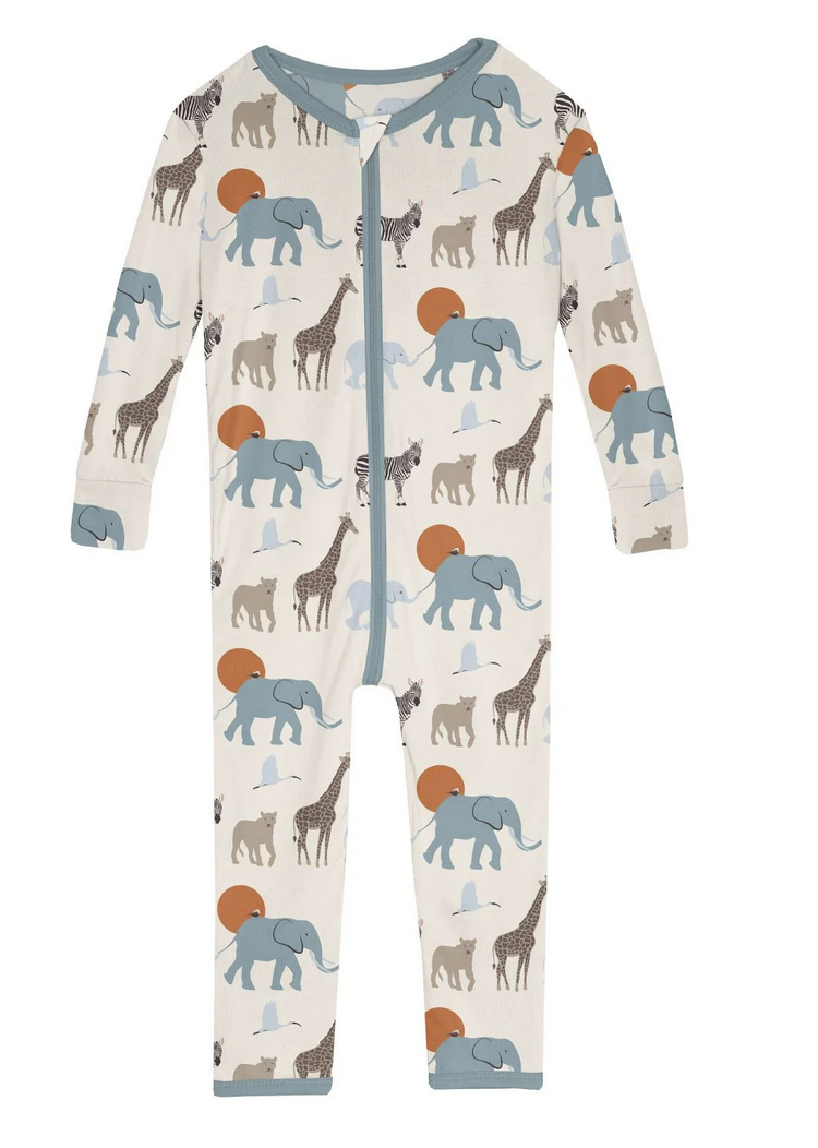 Kickee Pants Print Convertible Sleeper Zipper-Natural Just So Animals