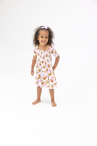 Angel Dear Monarch Butterflies And Milkweed Puff Sleeve Smocked Dress W/ Dc