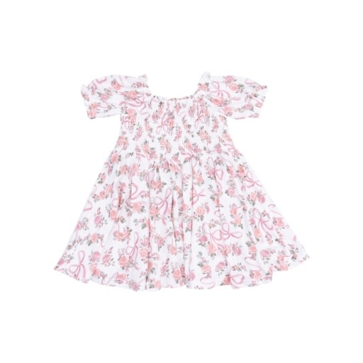 Angel Dear Ribbons and Flowers Puff Sleeve Smocked Dress