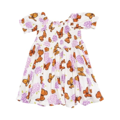 Angel Dear Monarch Butterflies And Milkweed Puff Sleeve Smocked Dress W/ Dc