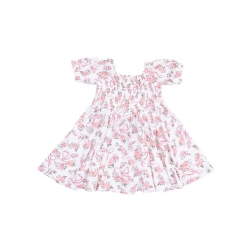 Angel Dear Ribbons and Flowers Puff Sleeve Smocked Dress