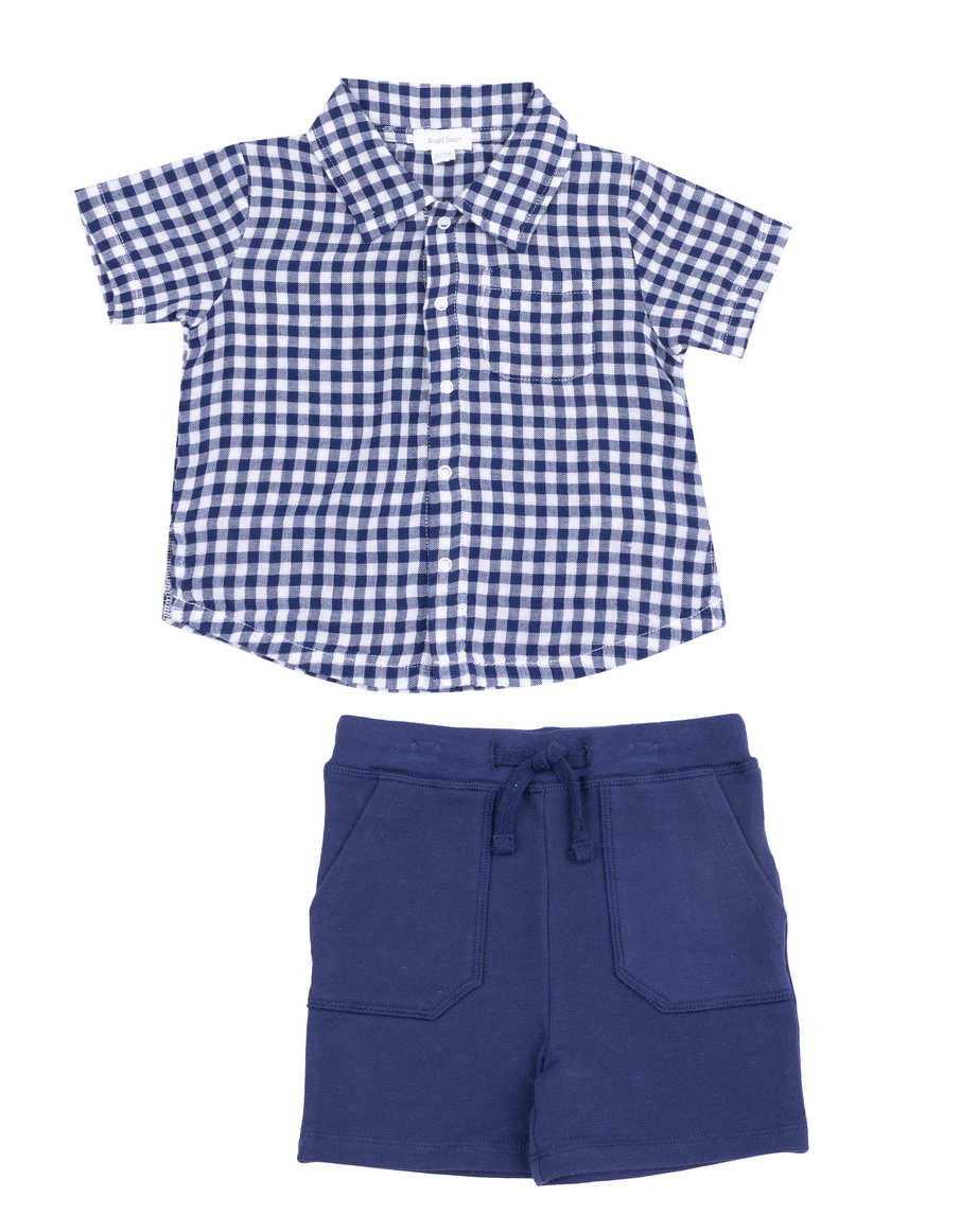 Angel Dear Navy Gingham Polo/ Short 830M-S25-NG