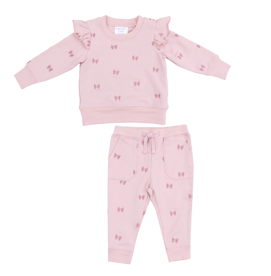 Angel Dear Bow French Terry Ruffle Sweatshirt/Jogger Set 658-S25-BFT