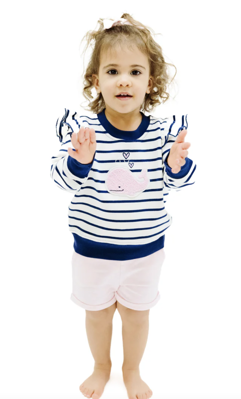 Angel Dear Bubbly Whale Pink Sweatshirt/Shorts 864P-S25- BWP