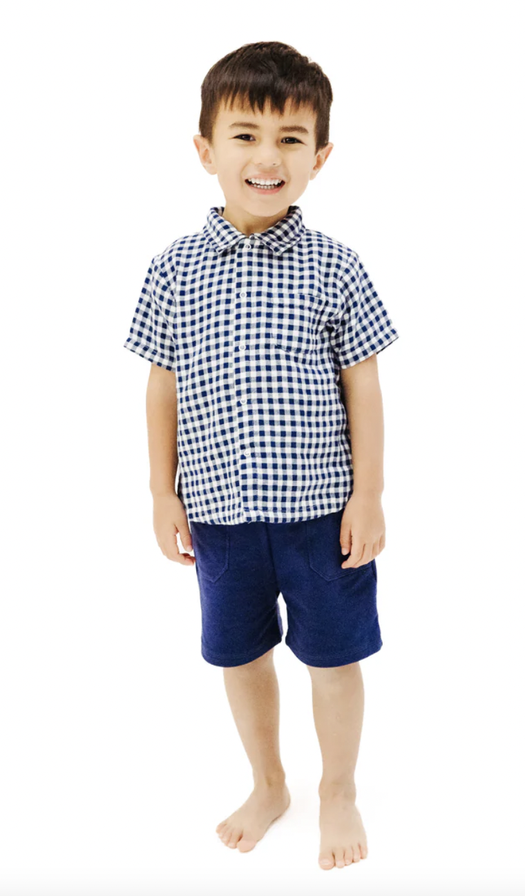 Angel Dear Navy Gingham Polo/ Short 830M-S25-NG