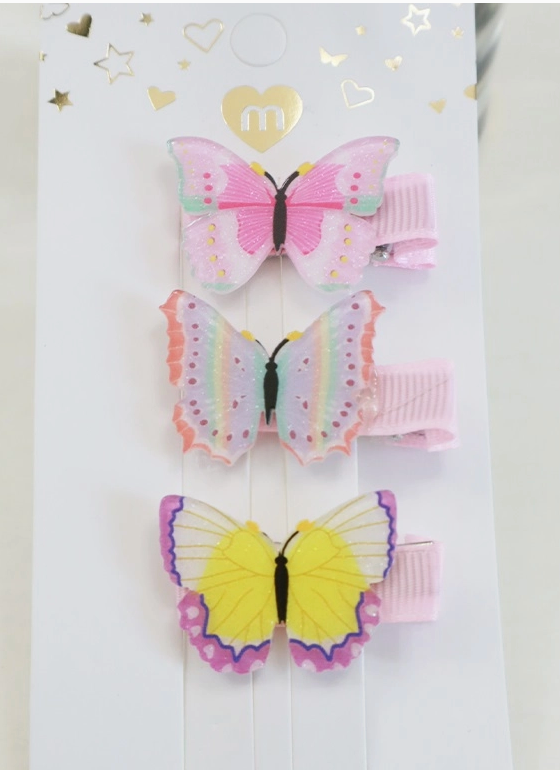 3 Kind Glittered Butterfly Hair Clip Set