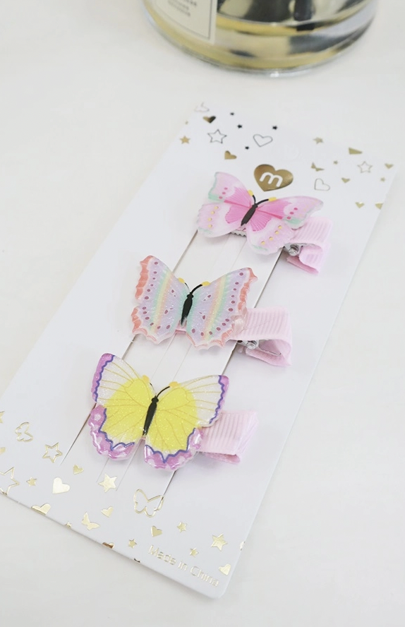 3 Kind Glittered Butterfly Hair Clip Set