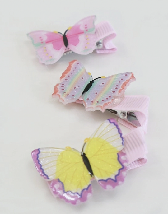 3 Kind Glittered Butterfly Hair Clip Set