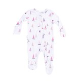 Angel Dear Sailboats Pink 2 Way Zipper Ruffle Back Footie