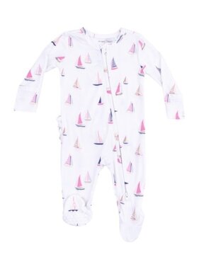 Angel Dear Sailboats Pink 2 Way Zipper Ruffle Back Footie