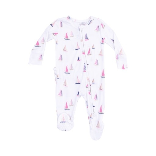 Angel Dear Sailboats Pink 2 Way Zipper Ruffle Back Footie