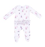 Angel Dear Sailboats Pink 2 Way Zipper Ruffle Back Footie