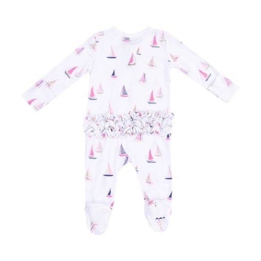 Angel Dear Sailboats Pink 2 Way Zipper Ruffle Back Footie