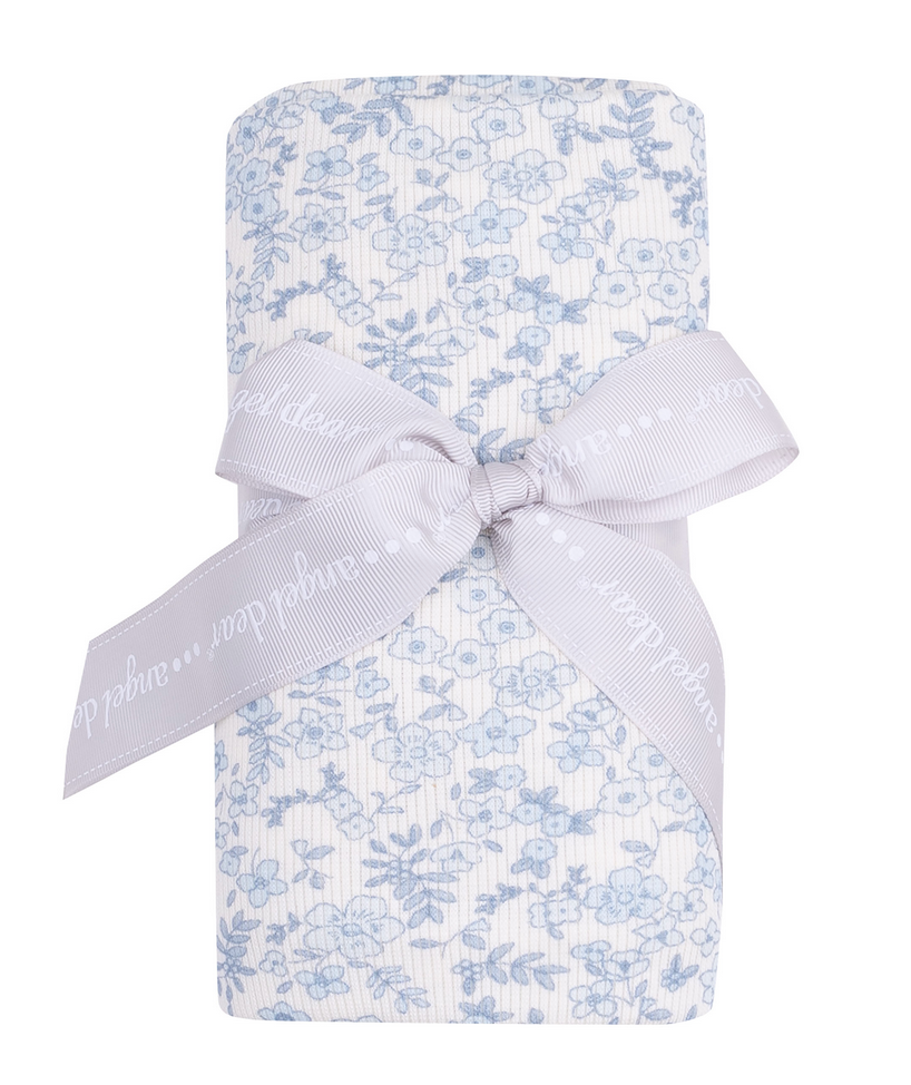 Angel Dear Blue Calico Floral Swaddle Blanket O/S