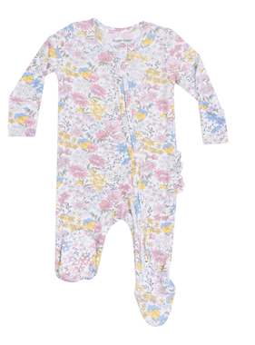 Angel Dear Viola Floral 2 Way Zip Ruffle Back Footie