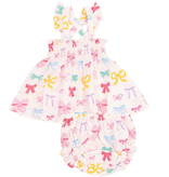 Angel Dear Colorful Bows Ruffle Strap Smocked Top/Diaper Cover