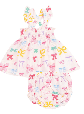 Angel Dear Colorful Bows Ruffle Strap Smocked Top/Diaper Cover