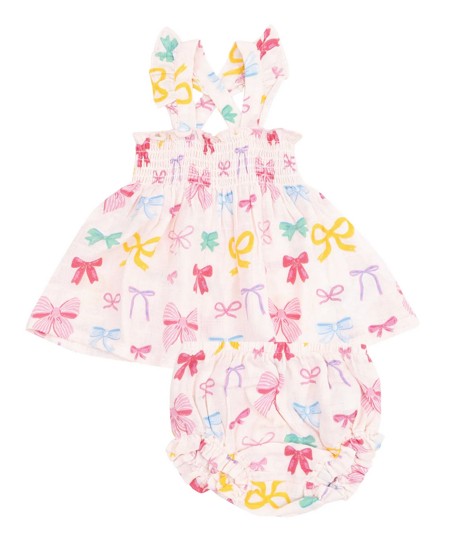 Angel Dear Colorful Bows Ruffle Strap Smocked Top/Diaper Cover