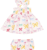 Angel Dear Colorful Bows Ruffle Strap Smocked Top/Diaper Cover
