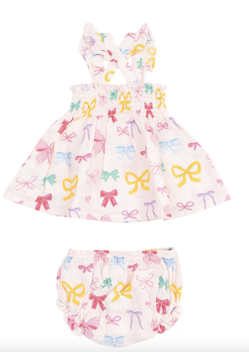 Angel Dear Colorful Bows Ruffle Strap Smocked Top/Diaper Cover