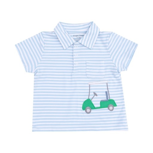 Angel Dear Golf Blue Stripe Applique Polo Shirt w/ Applique and Bamboo Short