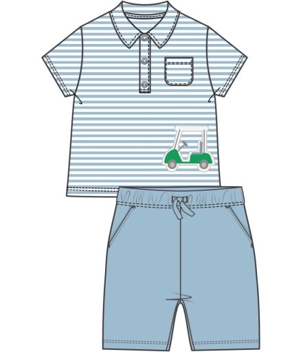 Angel Dear Golf Blue Stripe Applique Polo Shirt w/ Applique and Bamboo Short