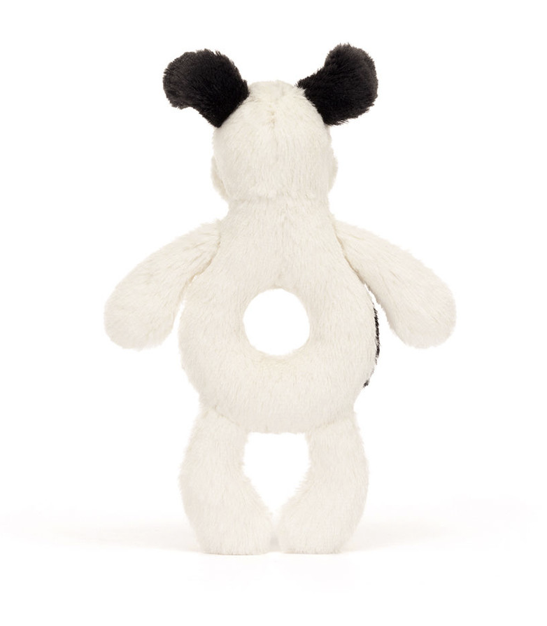 Jellycat Bashful Black & Cream Puppy Ring Rattle RR4BCP