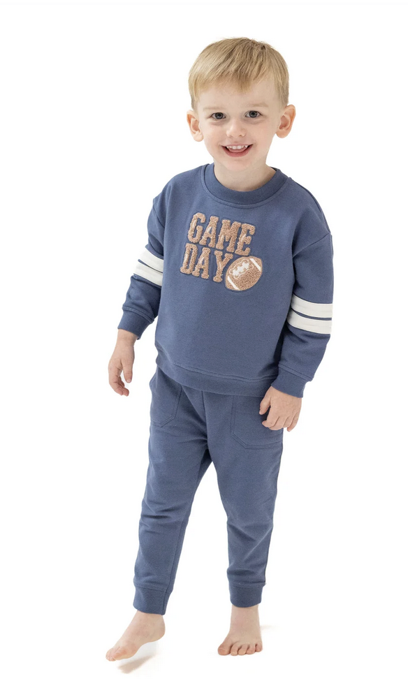 Angel Dear Sweatshirt W/ Varsity Stripes-Indigo