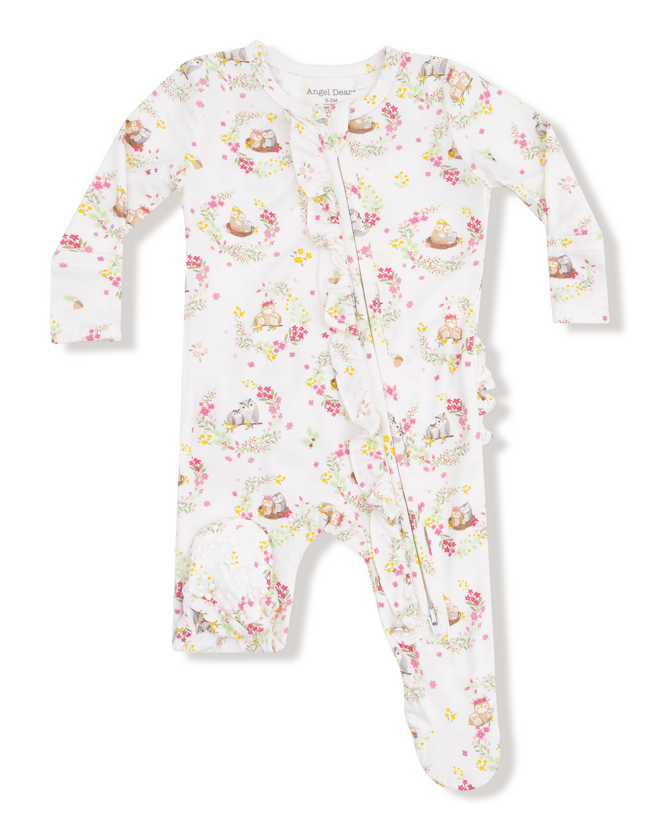 Angel Dear Floral Owl Families  Zip Footie