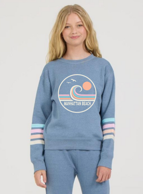 Vintage Havana MB DENIM HEATHER FLEECE CREW W/ TWILL TAPE