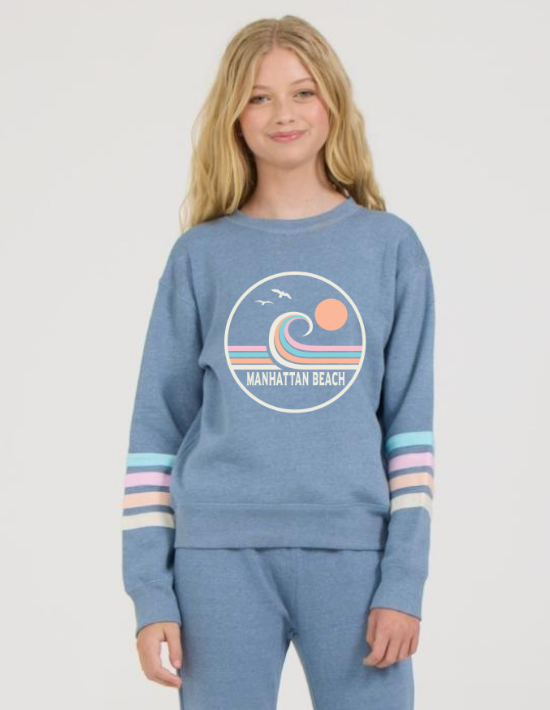 Vintage Havana MB DENIM HEATHER FLEECE CREW W/ TWILL TAPE