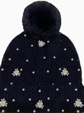 Joia Trading BLACK Pom Pom Pearl Beanie , Aht 91570
