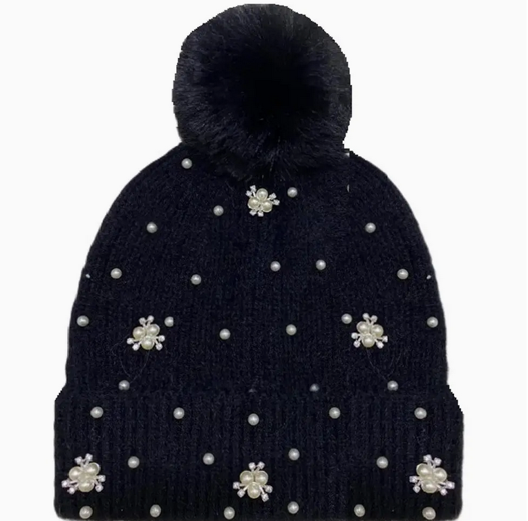 Joia Trading BLACK Pom Pom Pearl Beanie , Aht 91570