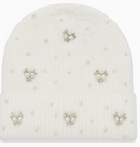 Joia Trading White Pearl Rhinestone Embellished Knit Beanie, Aht 91569