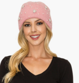 Joia Trading PINK Pearl Rhinestone Embellished Knit Beanie, Aht 91569