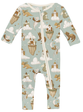 Kickee Pants Print Convertible Coverall -Aloe Castles Clouds