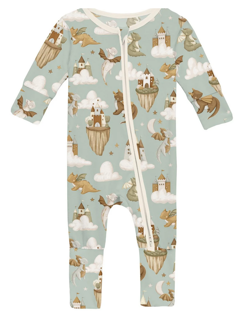 Kickee Pants Print Convertible Coverall -Aloe Castles Clouds
