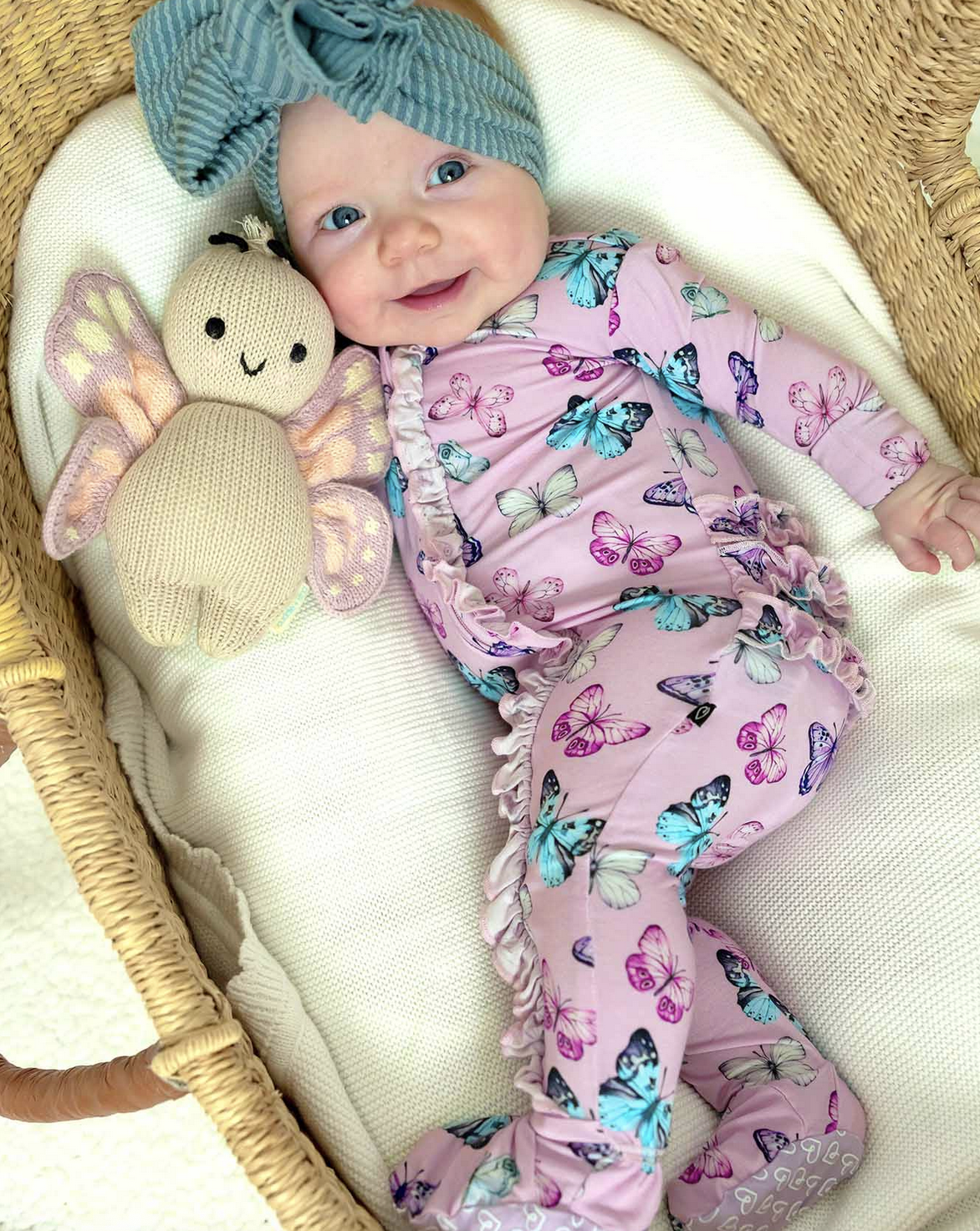 Lev Baby Julia Ruffle Zip Footie Butterflies