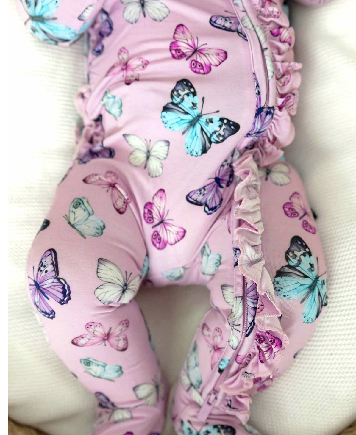 Lev Baby Julia Ruffle Zip Footie Butterflies