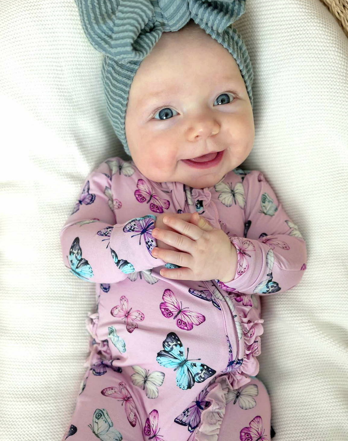 Lev Baby Julia Ruffle Zip Footie Butterflies