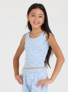 Ocean Drive Kids Blue Floral Print Ribbed Tank