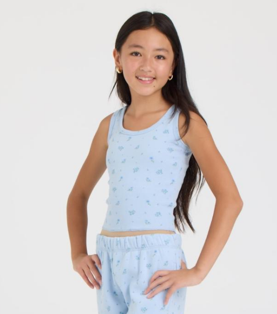 Ocean Drive Kids Blue Floral Print Ribbed Tank