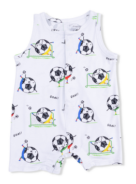 Angel Dear Soccer Balls Playing Soccer Blue Shortie Romper