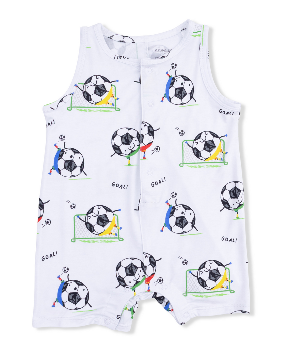 Angel Dear Soccer Balls Playing Soccer Blue Shortie Romper