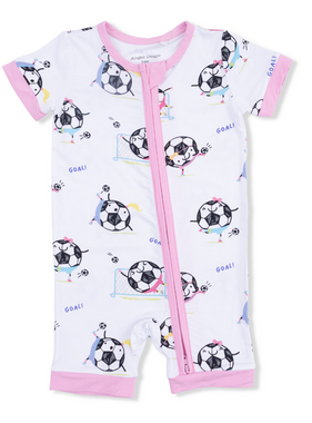 Angel Dear Soccer Balls Playing Soccer Pink - Shortie  Romper