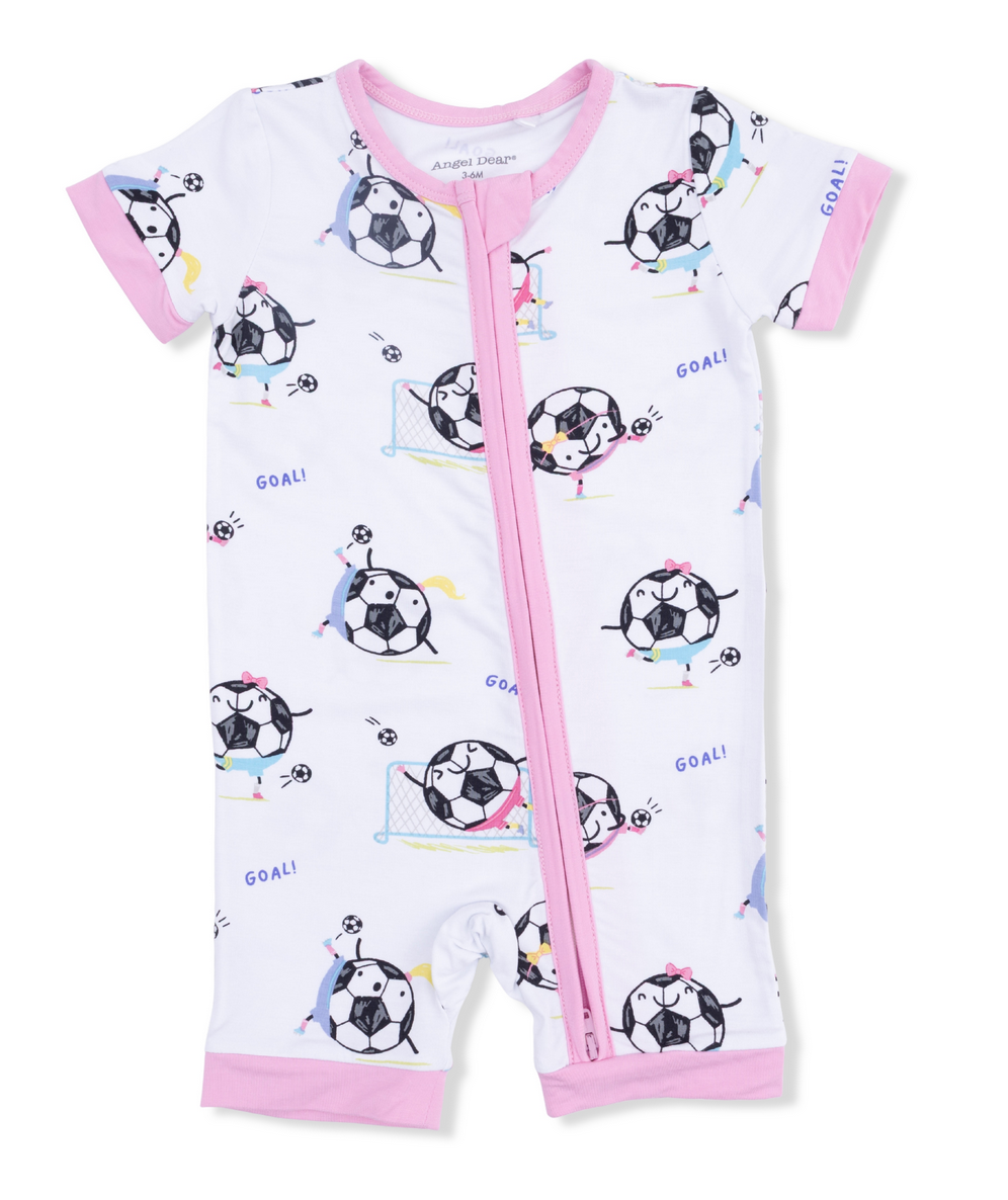 Angel Dear Soccer Balls Playing Soccer Pink - Shortie  Romper