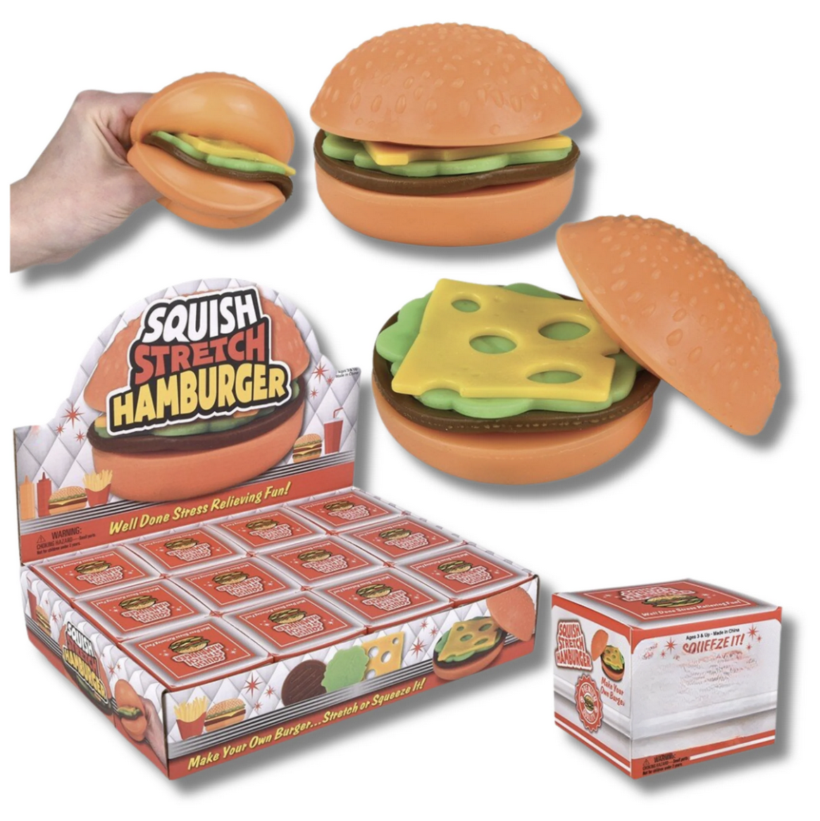La Luna Bella Toys 3" Squish and Stretch Hamburger