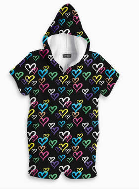 Top Trenz Graffiti Heart Fuzzy Romper