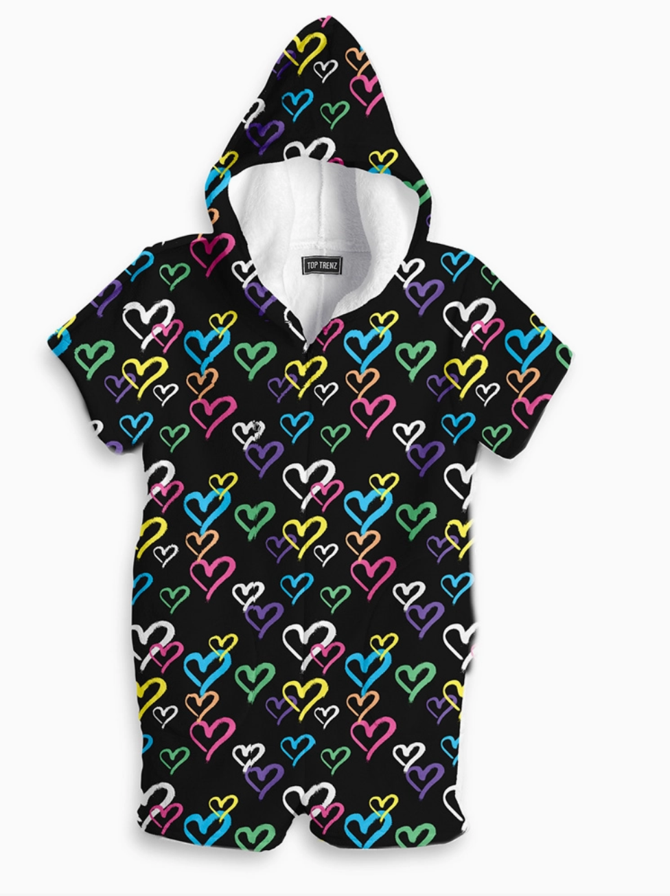 Top Trenz Graffiti Heart Fuzzy Romper